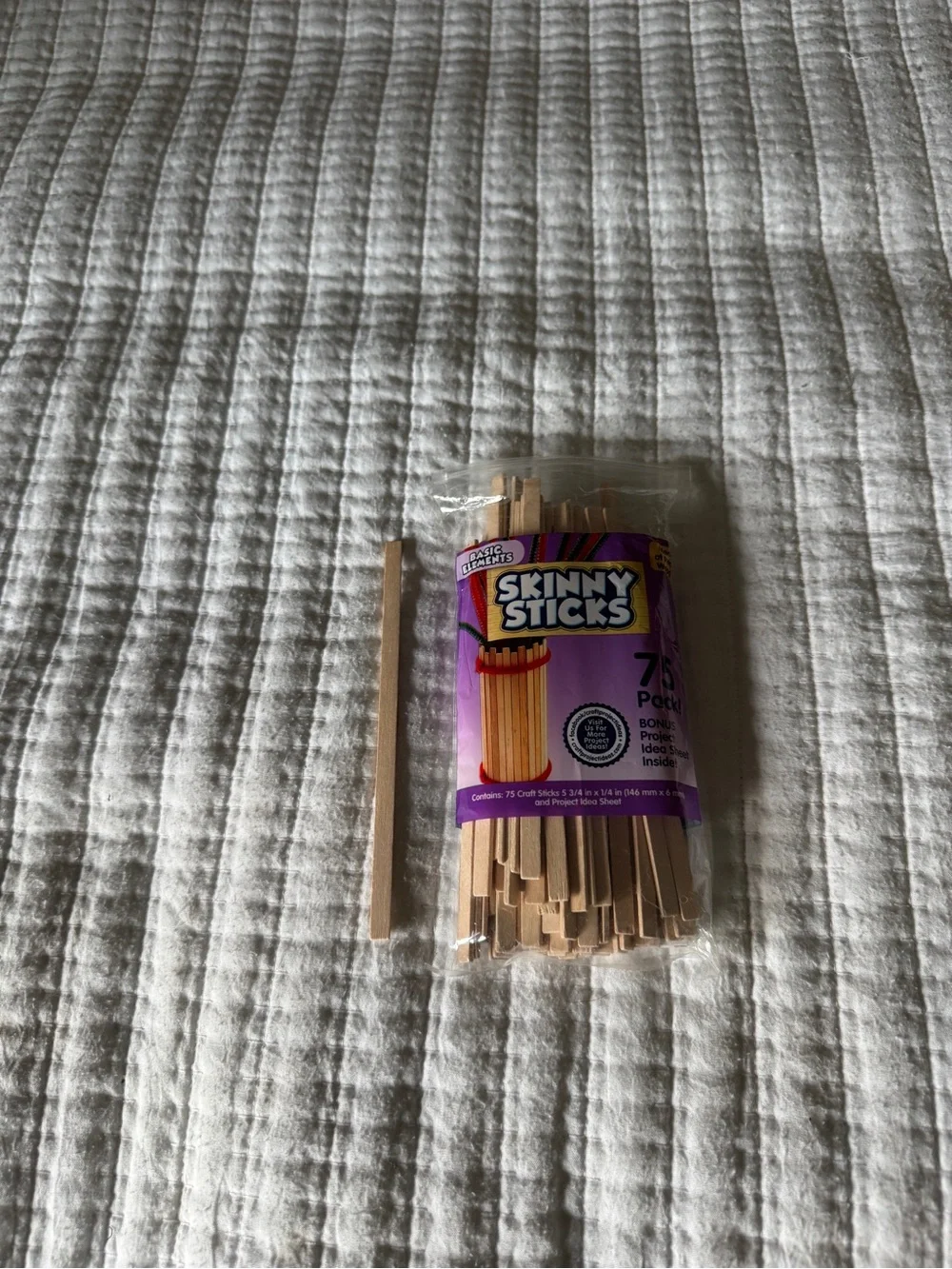 Basic Elements Skinny Sticks Natural Wood Craft Sticks 75 Pack 5.75